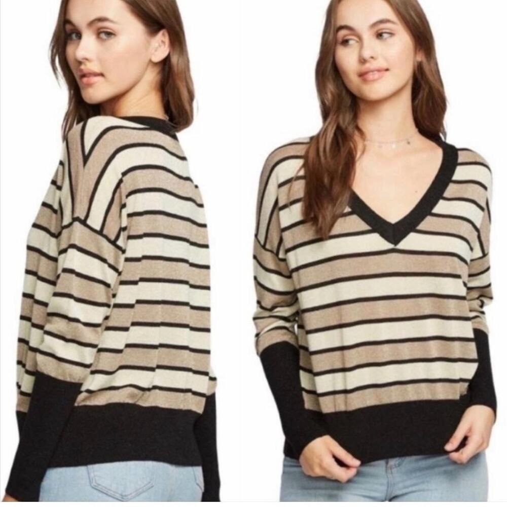 New Chaser XS Lurex Striped V-Neck sweater in XS